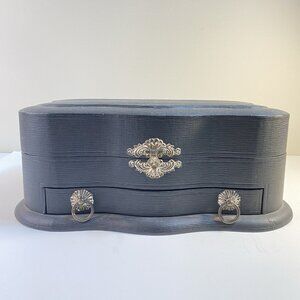 Antique Victorian Era Vanity Ebony and Silver Dresser In Leather Box